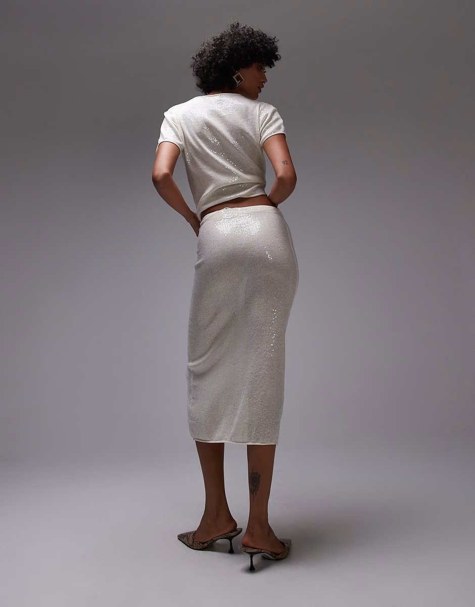 ASOS Mango capsule embellished midi skirt co-ord in oyster  - 2