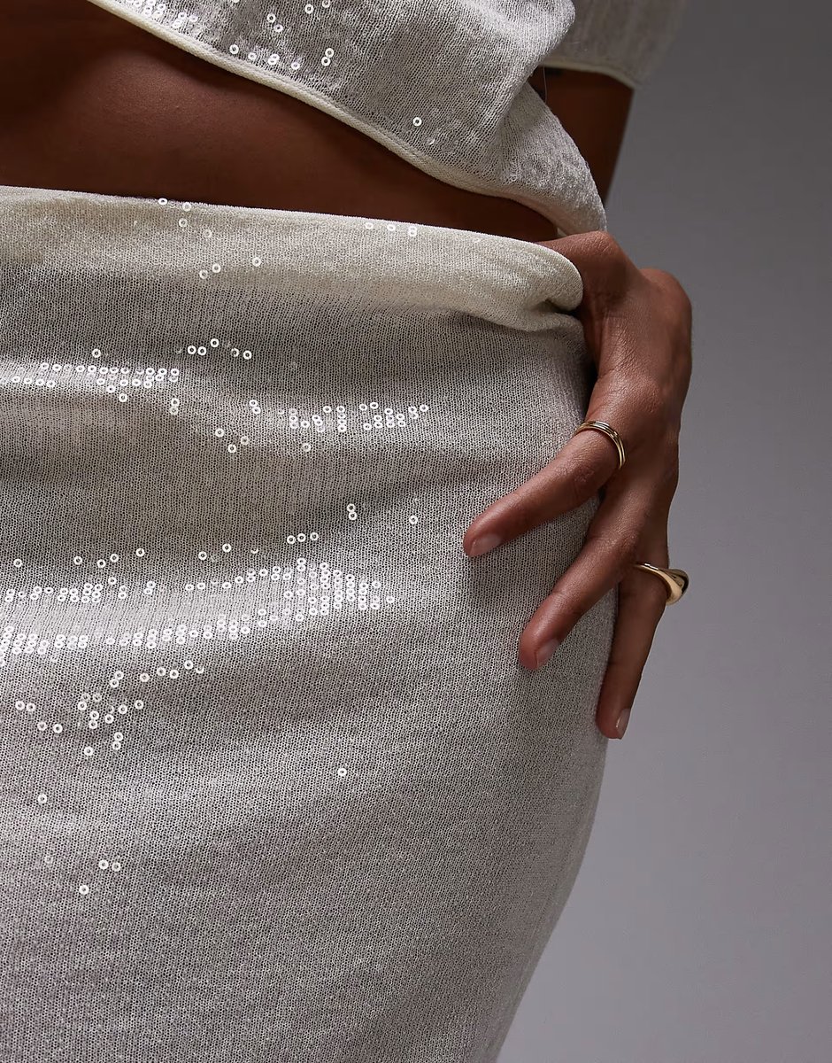 ASOS Mango capsule embellished midi skirt co-ord in oyster  - 3