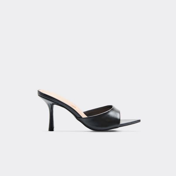 EGO EGO Elegant Black Faux Leather Peep Toe Heel Mule