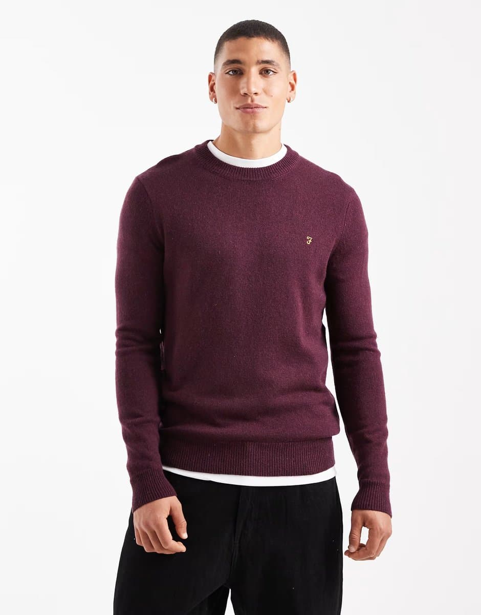 ASOS ASOS Farah Maidstone Lambswool Jumper in Burgundy