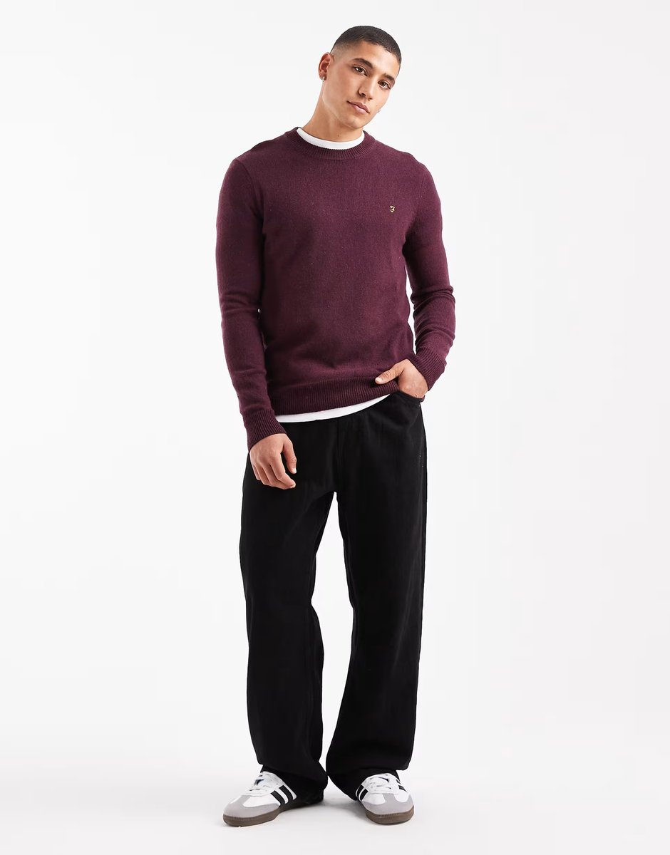 ASOS Farah maidstone lambswool jumper in burgundy - 2