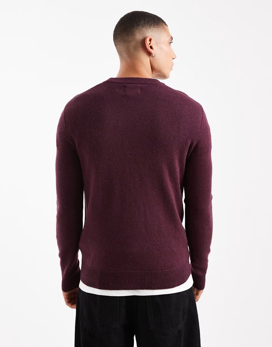 ASOS Farah maidstone lambswool jumper in burgundy - 3
