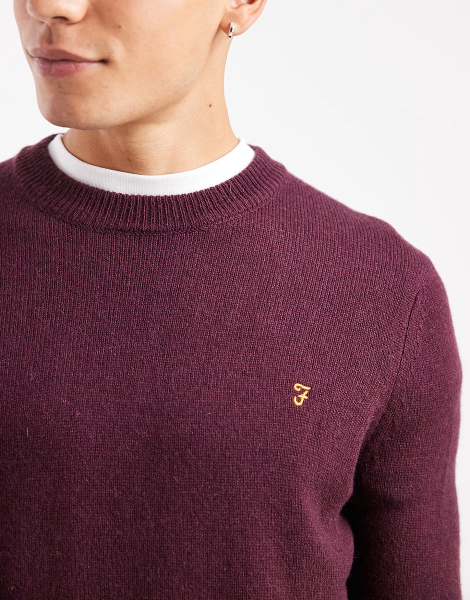 ASOS Farah maidstone lambswool jumper in burgundy - 4