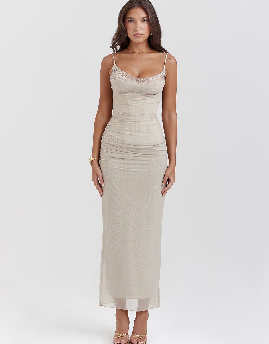 ASOS House of CB Nalini maxi dress in sand - 1