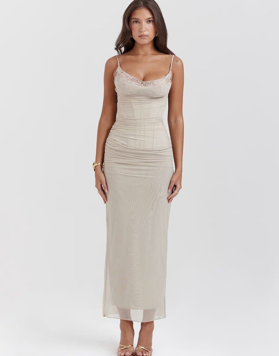 ASOS House of CB Nalini maxi dress in sand