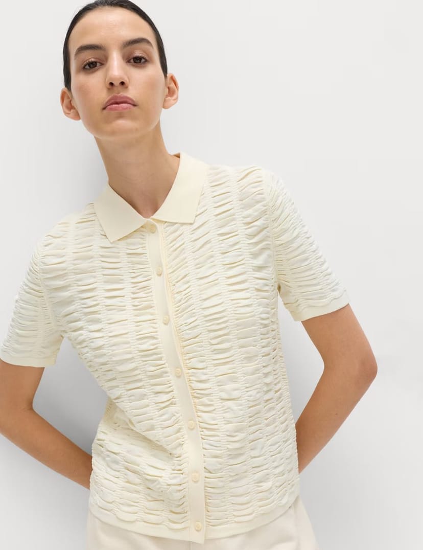 Marks & Spencer M&S Textured Collared Fitted Cardigan Buttermilk - 1