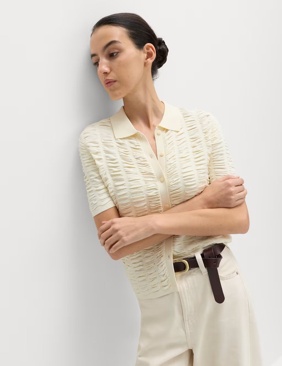 Marks & Spencer M&S Textured Collared Fitted Cardigan Buttermilk - 3