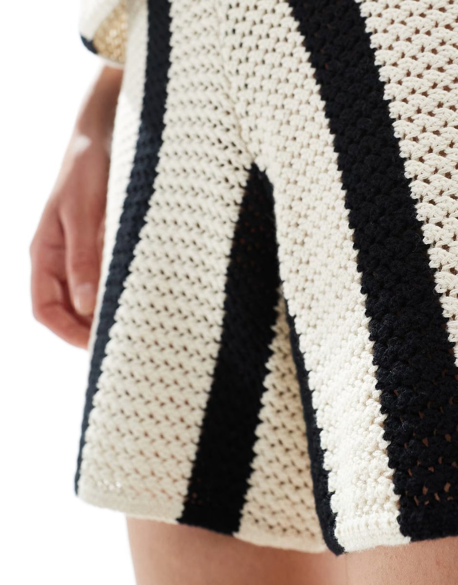 ASOS Pieces crochet knit short co-ord in black and white stripe - 4