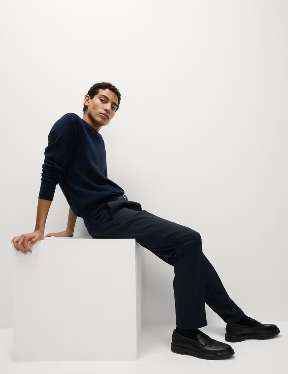 Marks & Spencer M&S Slim Fit Stretch Smart Trousers in Dark Navy