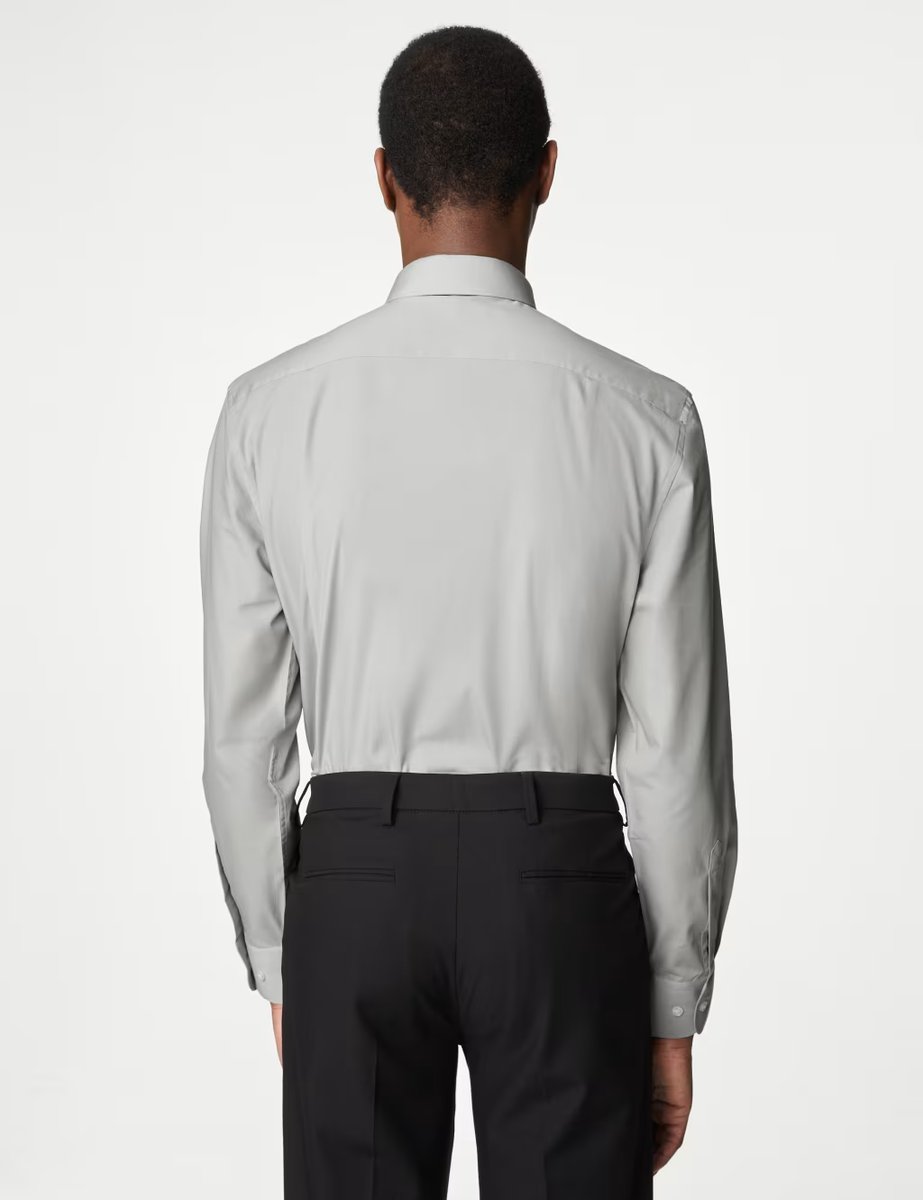 Marks & Spencer M&S Regular Fit Easy Iron Cotton Blend Shirt Light Grey - 2