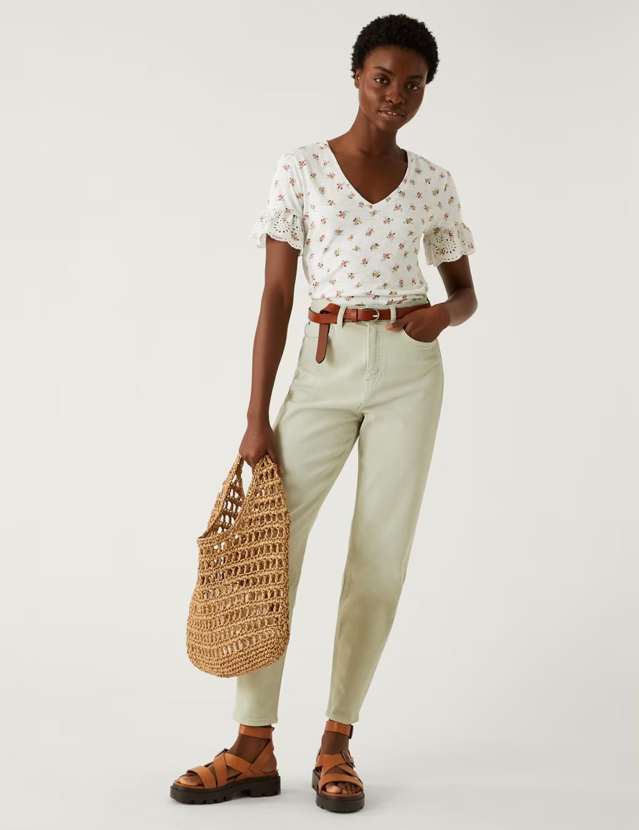 Marks & Spencer M&S Pure Cotton Printed Top Ivory Mix - 2