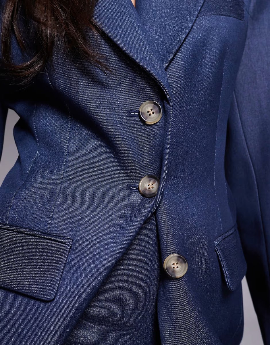 ASOS River Island cinch waist premium denim blazer co-ord in indigo - 4