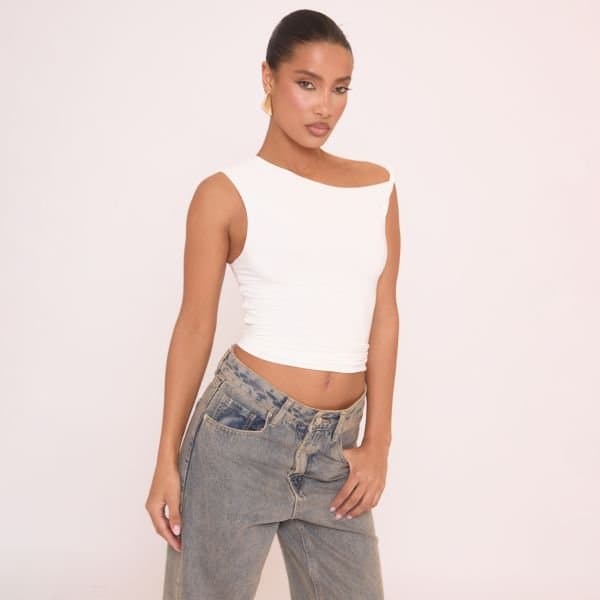 EGO Twist Strap Detail Top In White Slinky, Women's Size UK 10