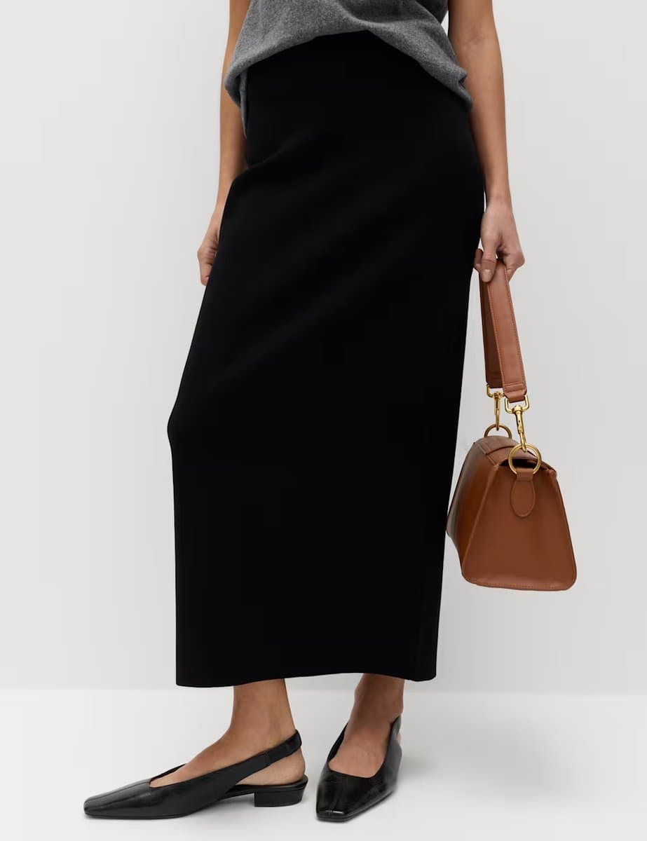 Marks & Spencer M&S Knitted Midaxi Column Skirt Black