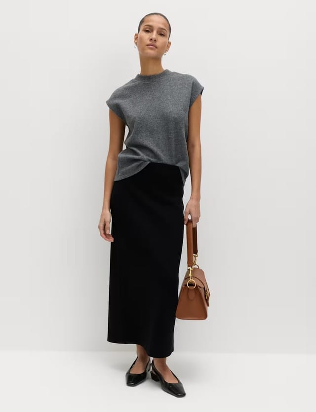 Marks & Spencer M&S Knitted Midaxi Column Skirt Black - 2