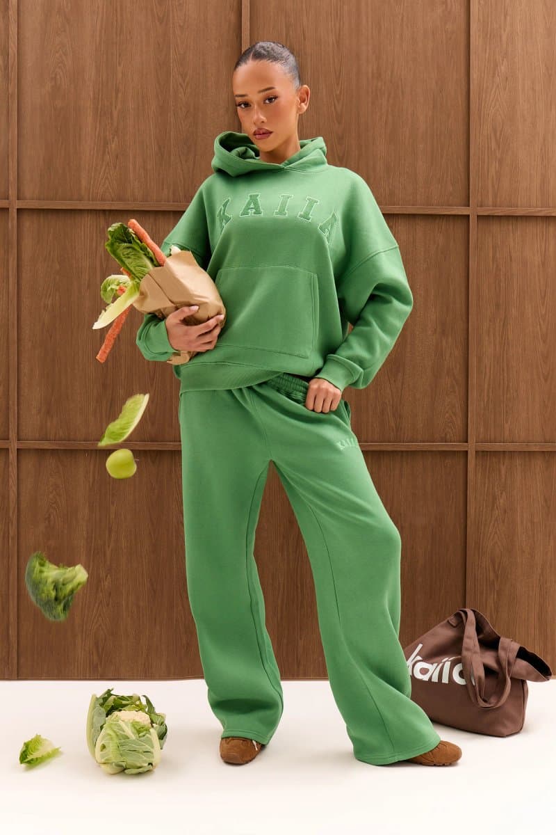 Kaiia Kaiia Slogan High Waisted Wide Leg Joggers Spring Green