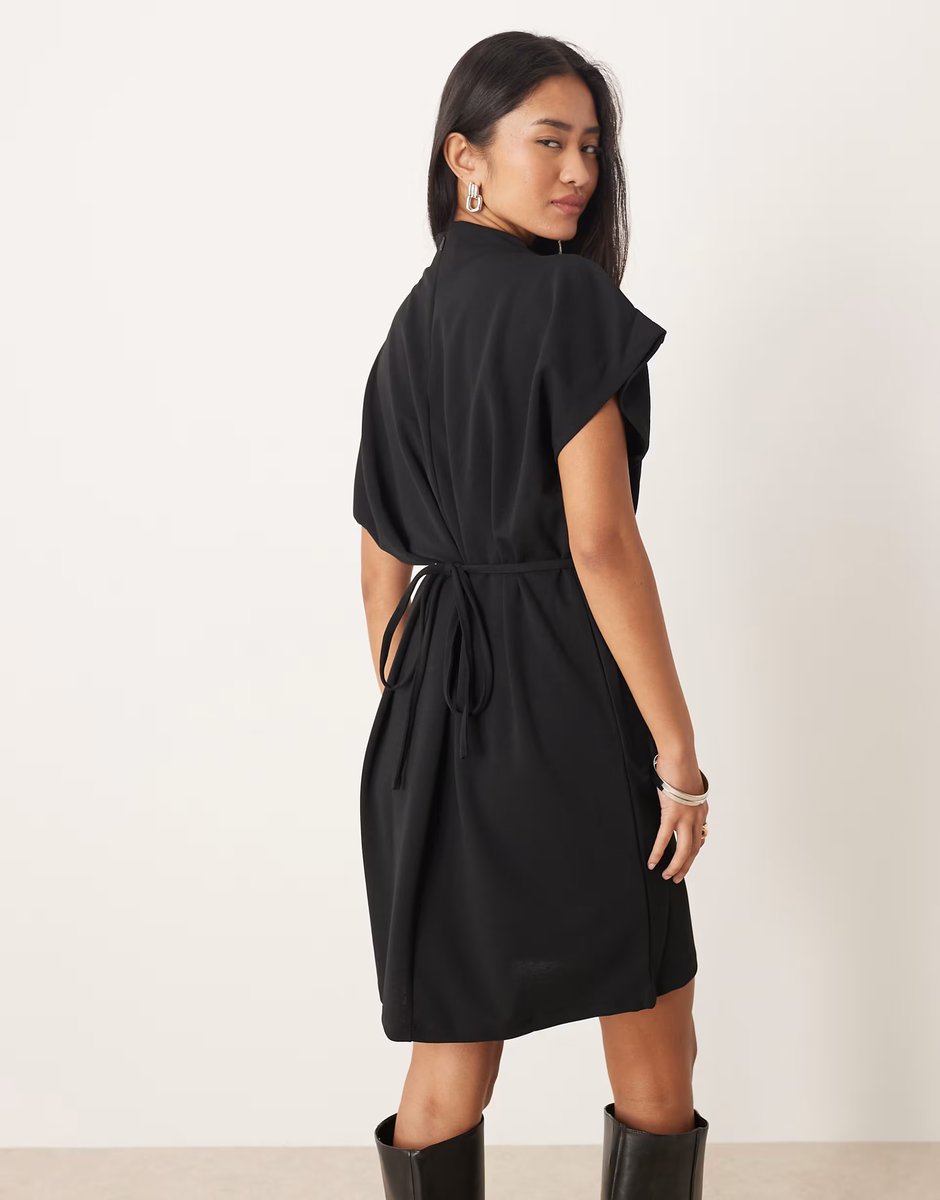 ASOS Vila high neck tie waist mini dress in black - 3