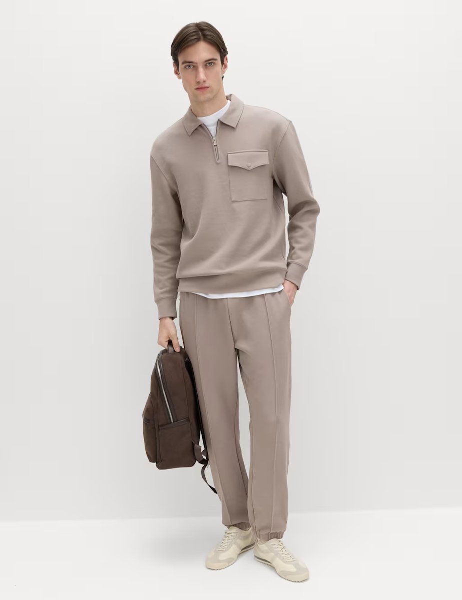 Marks & Spencer M&S Cotton Blend Pique Half Zip Top Mushroom - 2