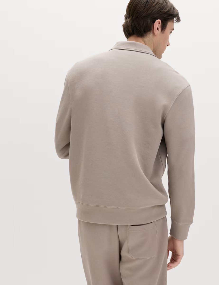 Marks & Spencer M&S Cotton Blend Pique Half Zip Top Mushroom - 4