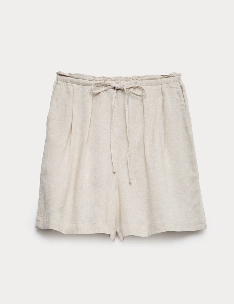 Marks & Spencer M&S Linen Rich High Waisted Shorts Oatmeal - 1