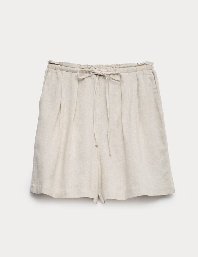 Marks & Spencer M&S Linen Rich High Waisted Shorts Oatmeal - 1