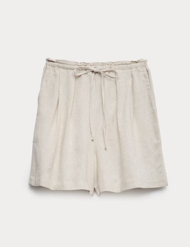 Marks & Spencer M&S Linen Rich High Waisted Shorts Oatmeal - 2