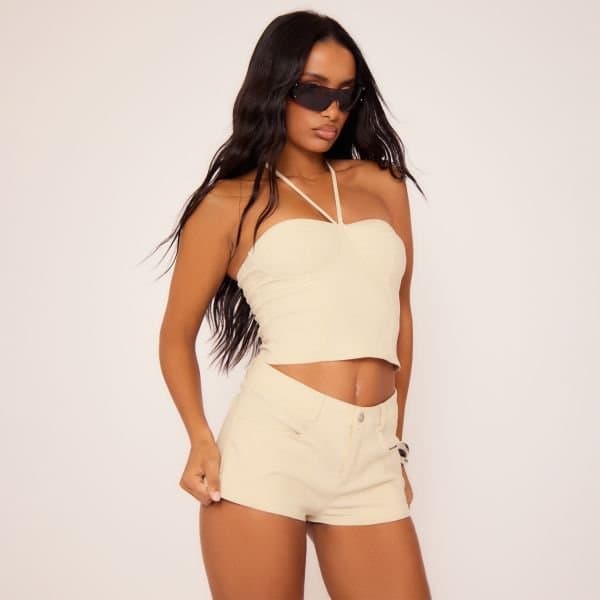 EGO EGO Halterneck Cup Detail Top in Stone