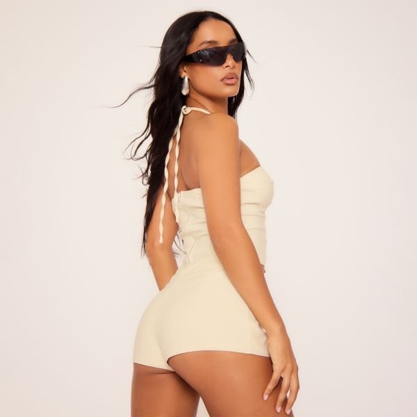 EGO Halterneck Cup Detail Top In Stone, Women's Size UK 10 - 2