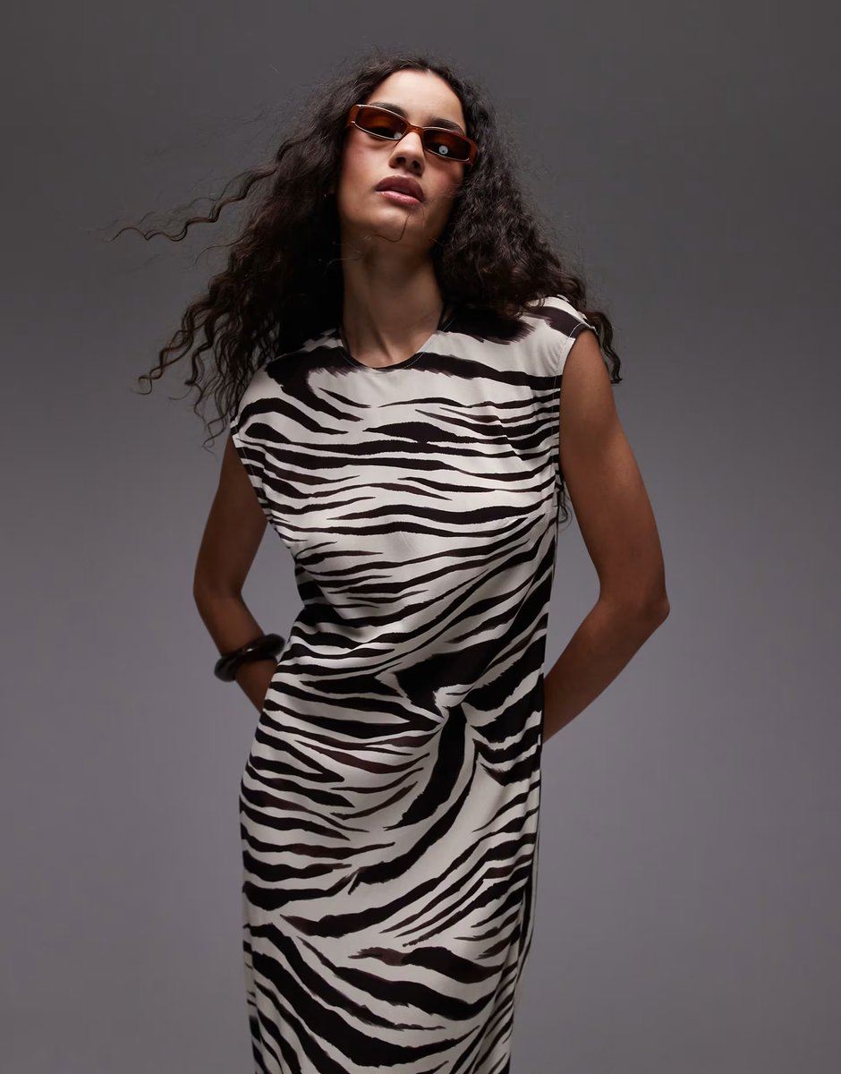 ASOS Mango slash neck mixed zebra print midi dress in white - 3