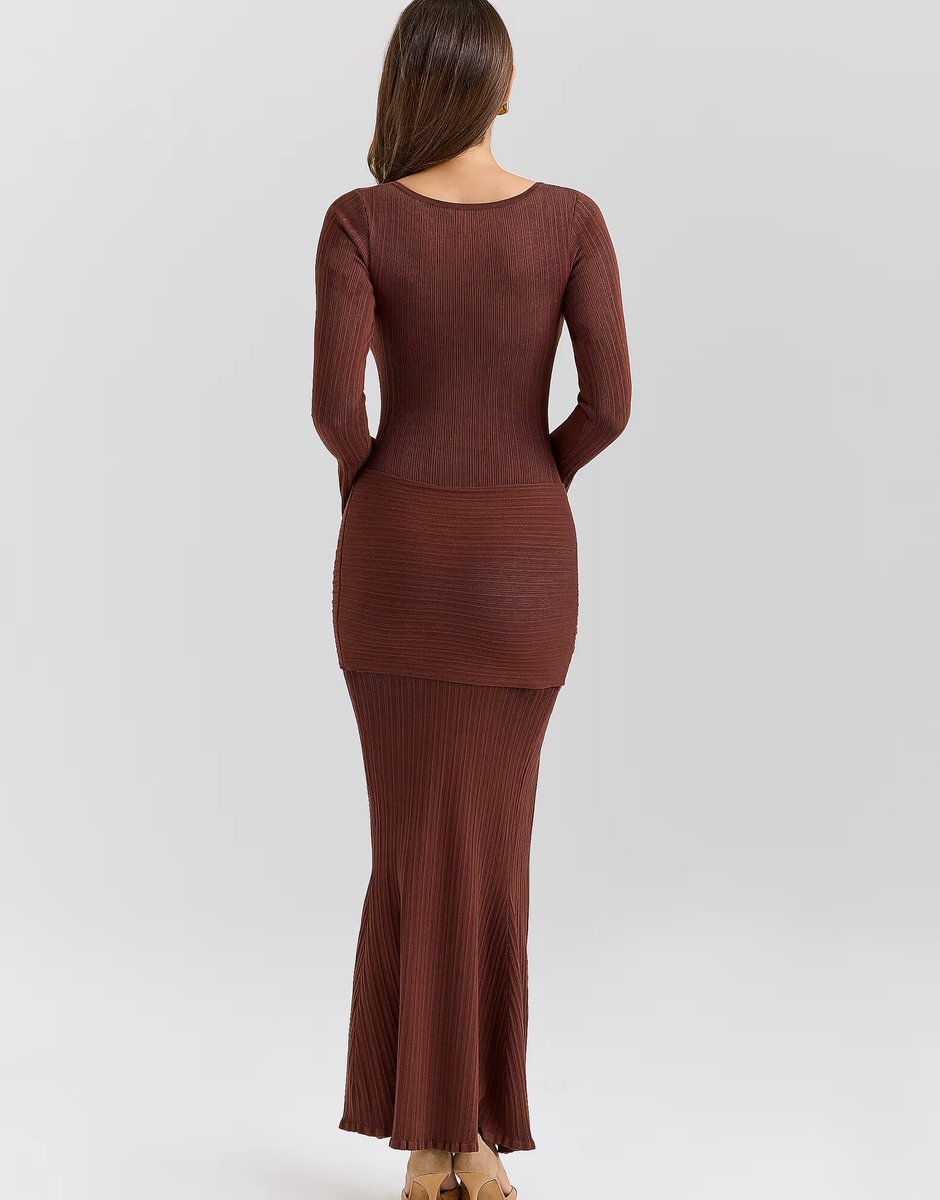 ASOS House of CB Khrysta chocolate brown draped summer knit maxi dress in chocolate - 4