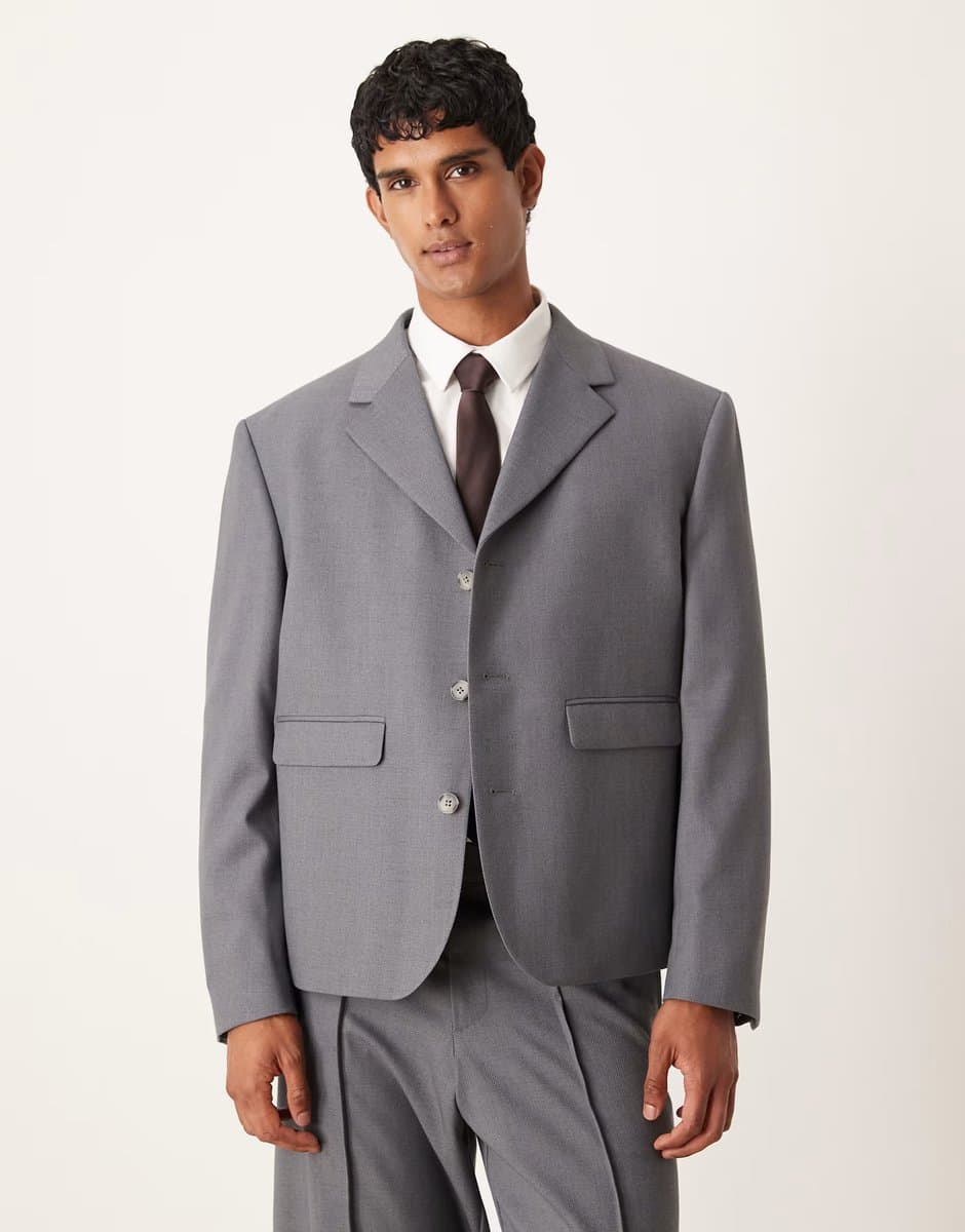 ASOS ASOS DESIGN Boxy Cropped Suit Jacket Grey Twill
