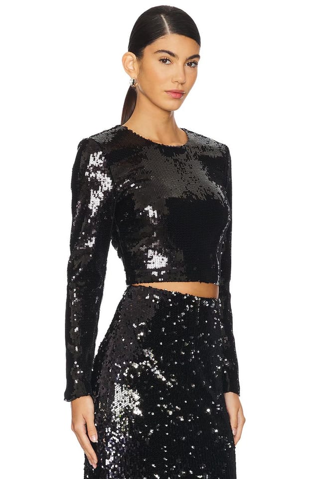 revolve Rogan Crop Sequin Long Sleeve Top - 2
