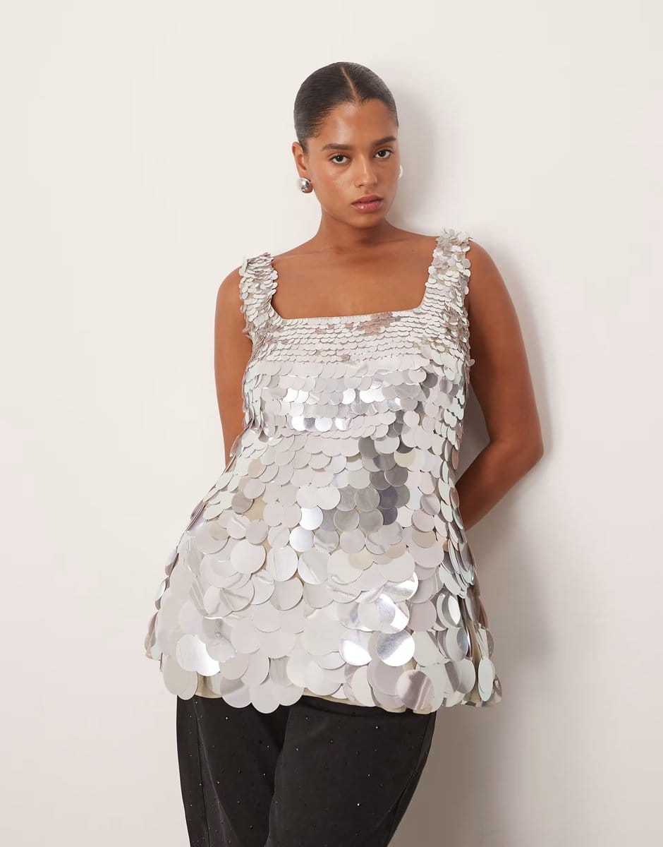 ASOS ARRANGE Curve embellished disc sequin square neck top - 1