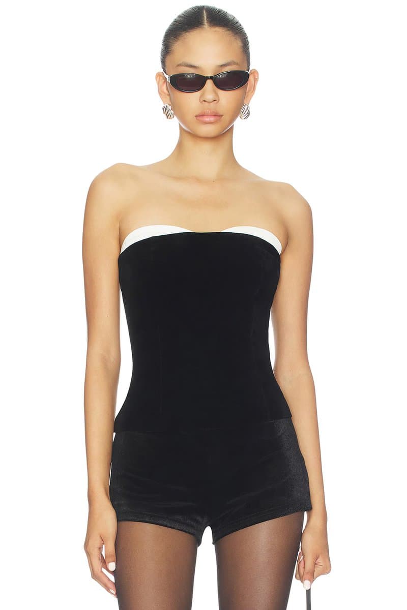 revolve Revolve Strapless Top in Black And White Velvet