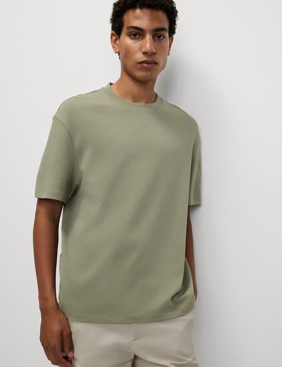 Marks & Spencer M&S Relaxed Fit Cotton Blend Performance T-Shirt in Thyme