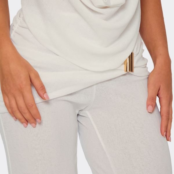 EGO Ruched Panel Trim Detail Straight Leg Trousers In White, Women's Size UK 6 - 2