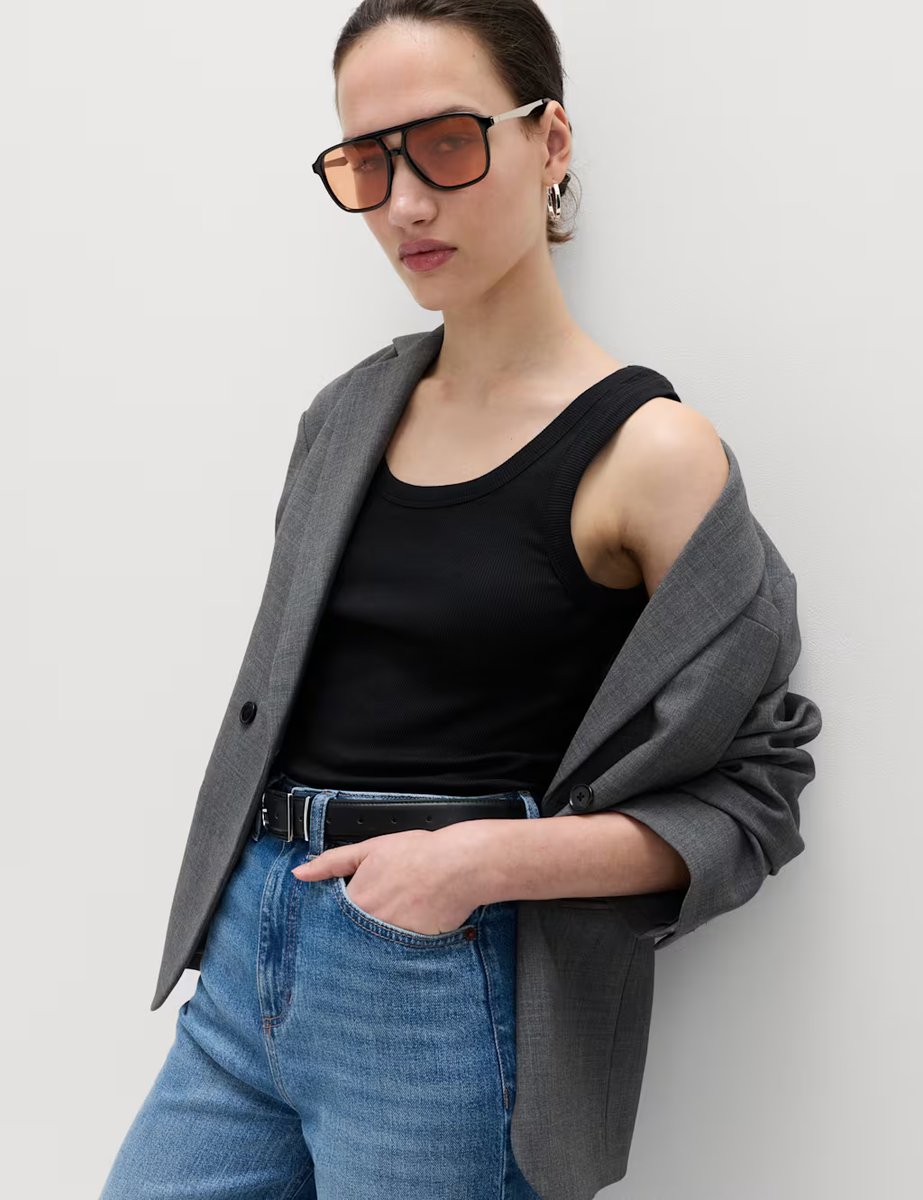 Marks & Spencer M&S Cotton Rich Ribbed Slim Fit Vest Top Black - 2