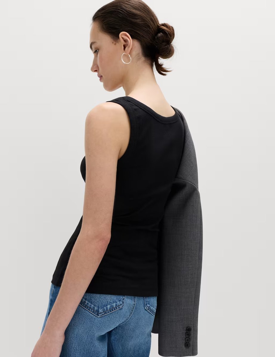 Marks & Spencer M&S Cotton Rich Ribbed Slim Fit Vest Top Black - 3