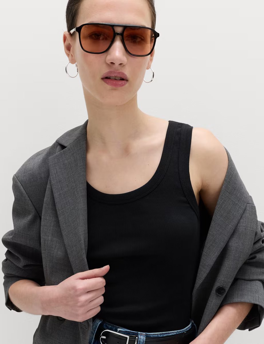 Marks & Spencer M&S Cotton Rich Ribbed Slim Fit Vest Top Black - 4