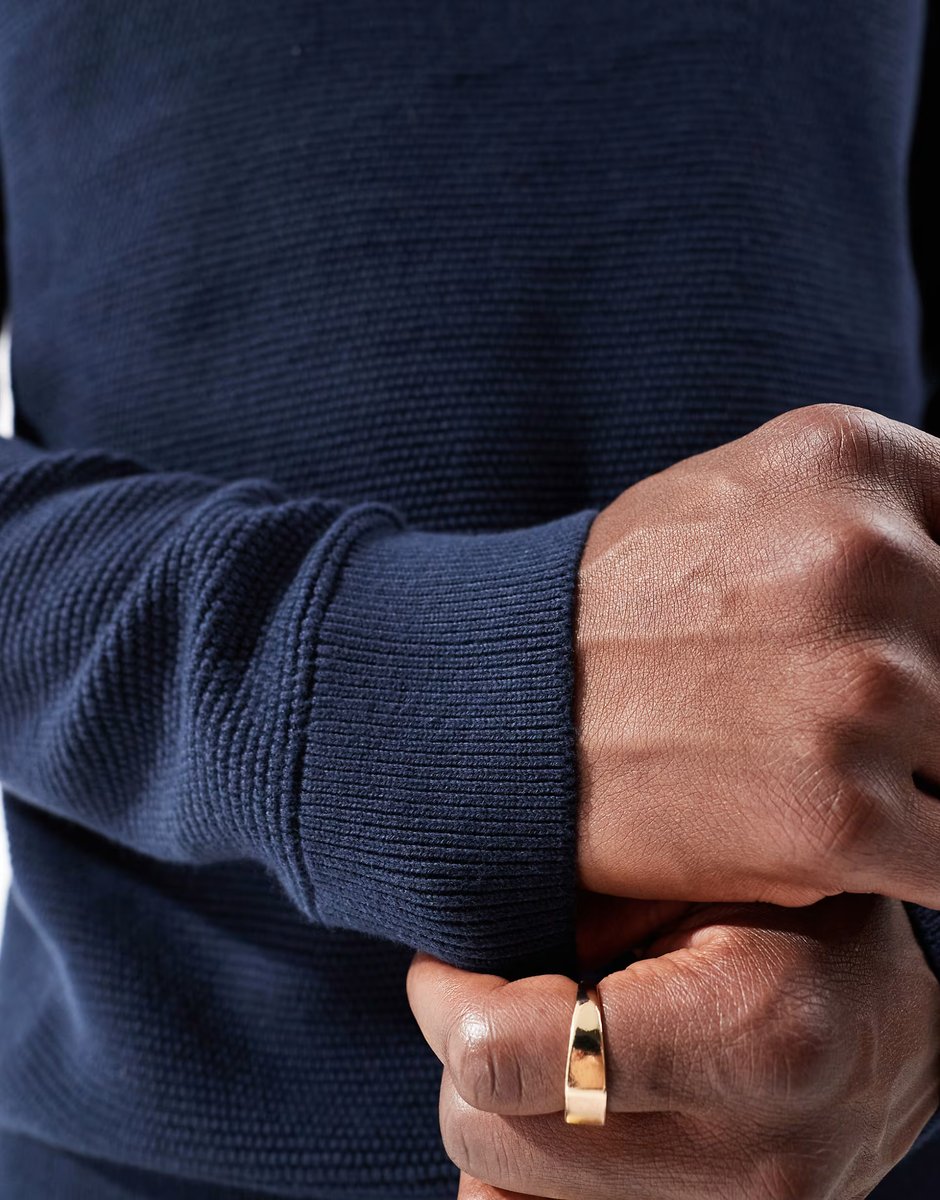 ASOS Selected 100% cotton waffle knitted jumper in navy - 3