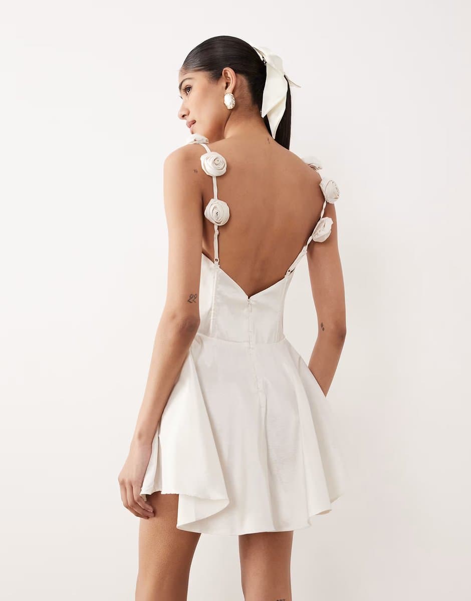ASOS For Love & Lemons Bridal Orsa corsage strap mini dress in white
