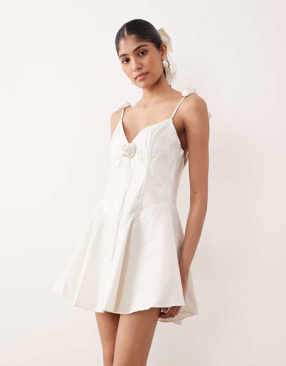 ASOS For Love & Lemons Bridal Orsa corsage strap mini dress in white - 3