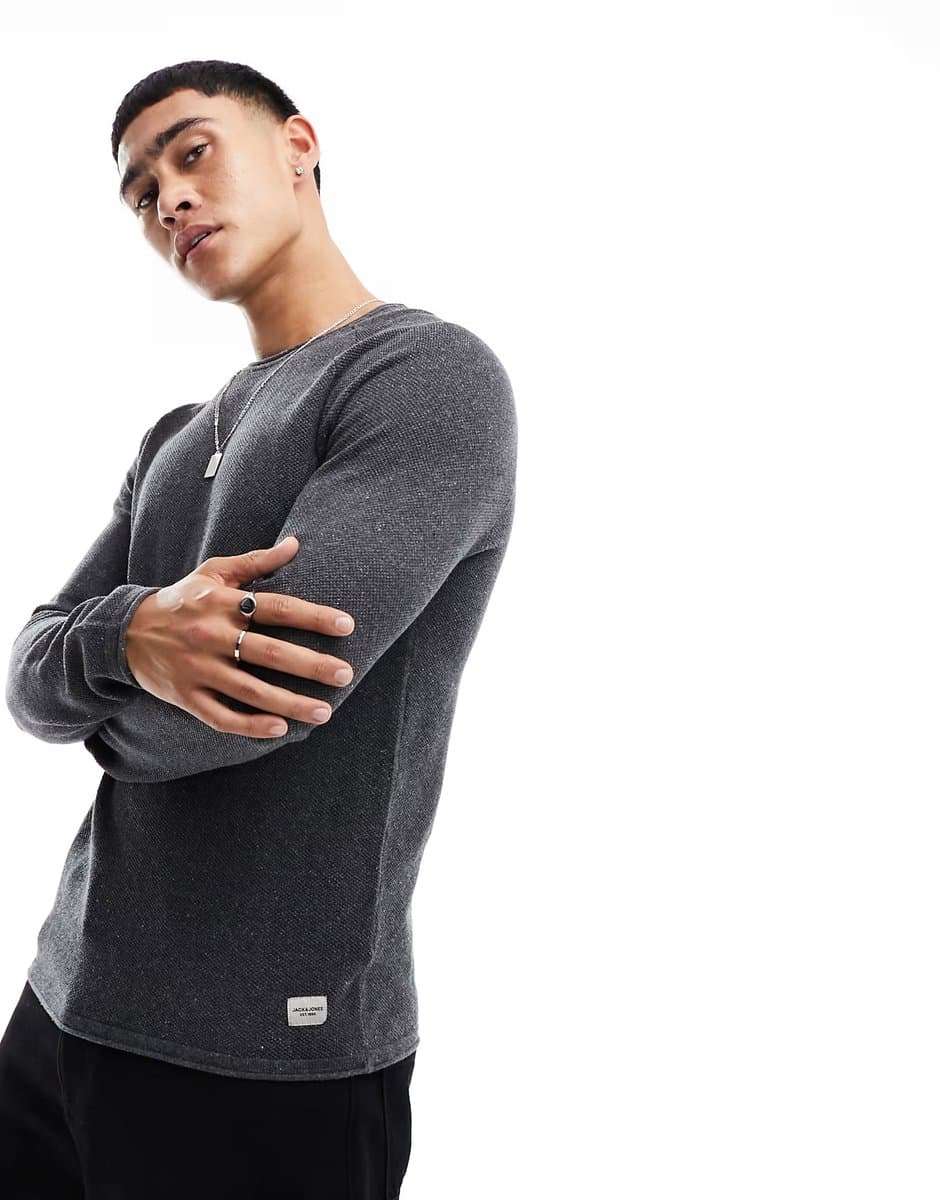 ASOS Jack & Jones Essentials crew neck jumper in grey