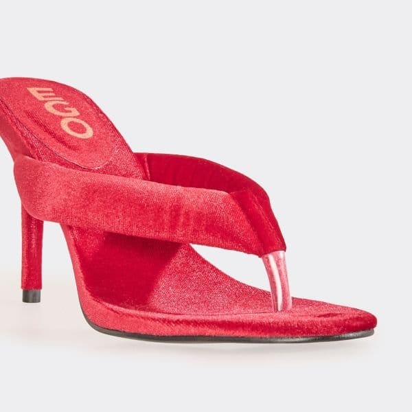 EGO Lavished Padded Thong Strap Heeled Mule In Red Velvet, Women's Size UK 3 - 2