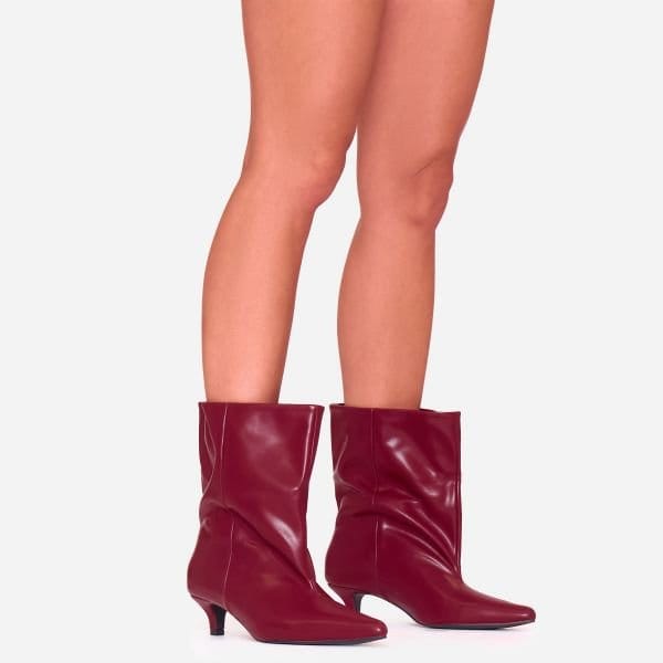 EGO Jannali Pointed Toe Kitten Heel Ankle Boot In Burgundy Faux Leather, Women's Size UK 3 - 1