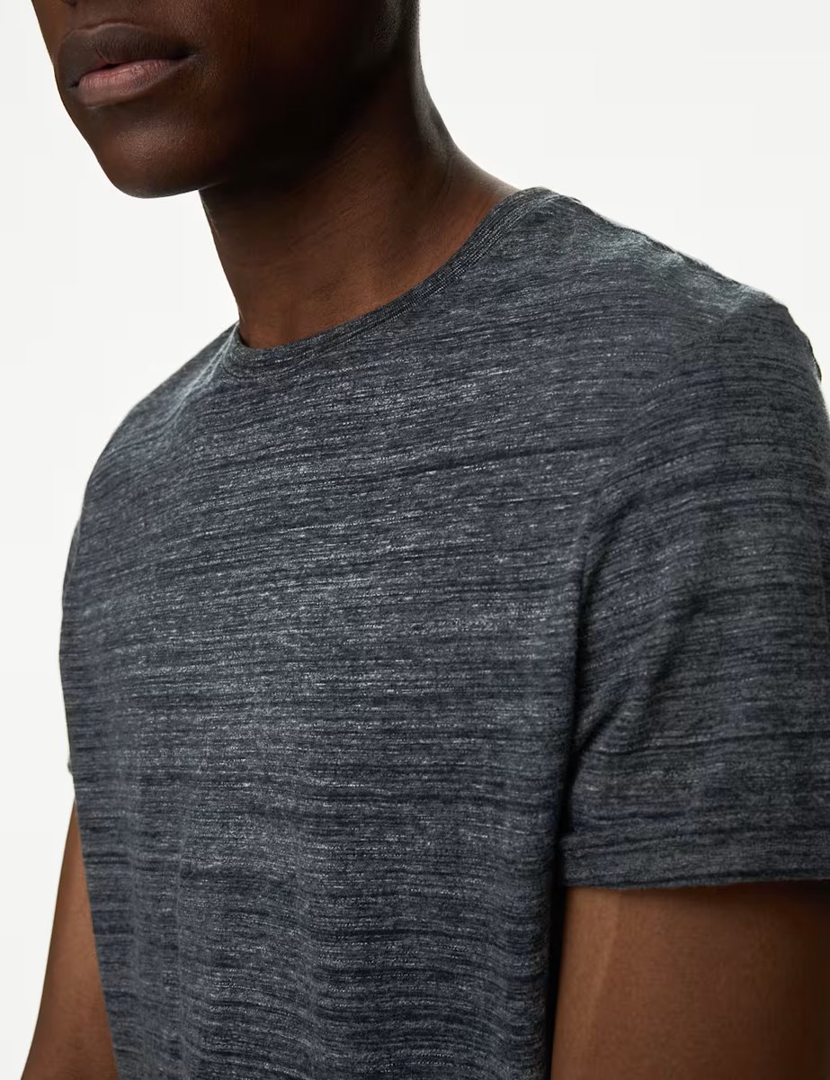 Marks & Spencer M&S Pure Cotton Crew Neck T-Shirt Brown Mix - 3