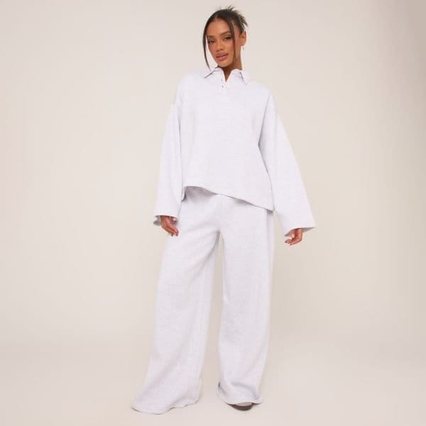 EGO Drawstring Waist Wide Leg Joggers In Grey Marl, Women's Size UK 4 - 1