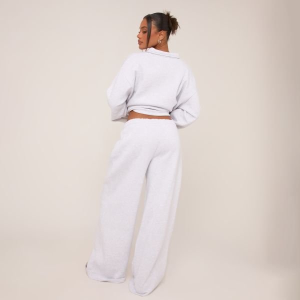 EGO Drawstring Waist Wide Leg Joggers In Grey Marl, Women's Size UK 4 - 2