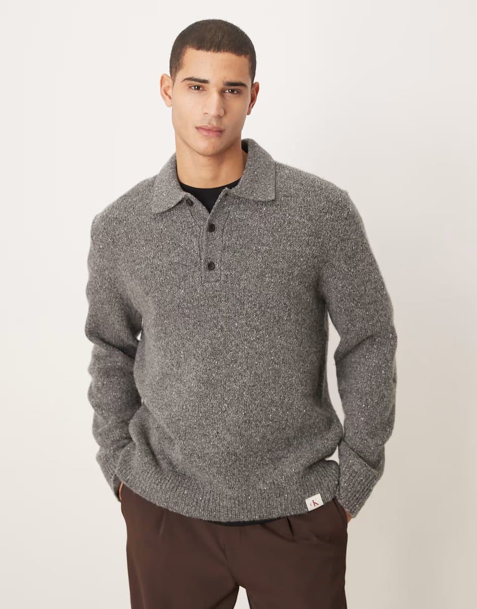 ASOS Calvin Klein Jeans polo neck knitted jumper in grey