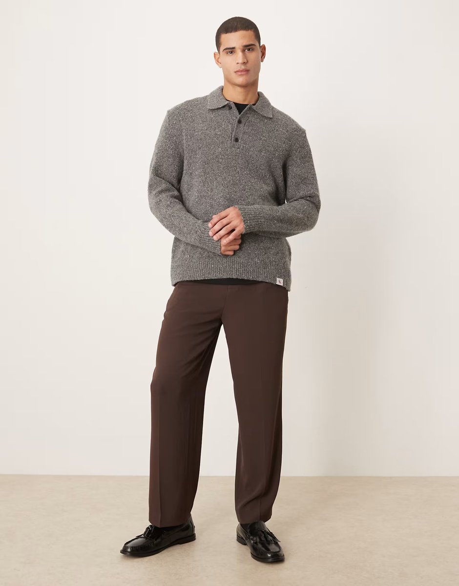 ASOS Calvin Klein Jeans polo neck knitted jumper in grey - 2